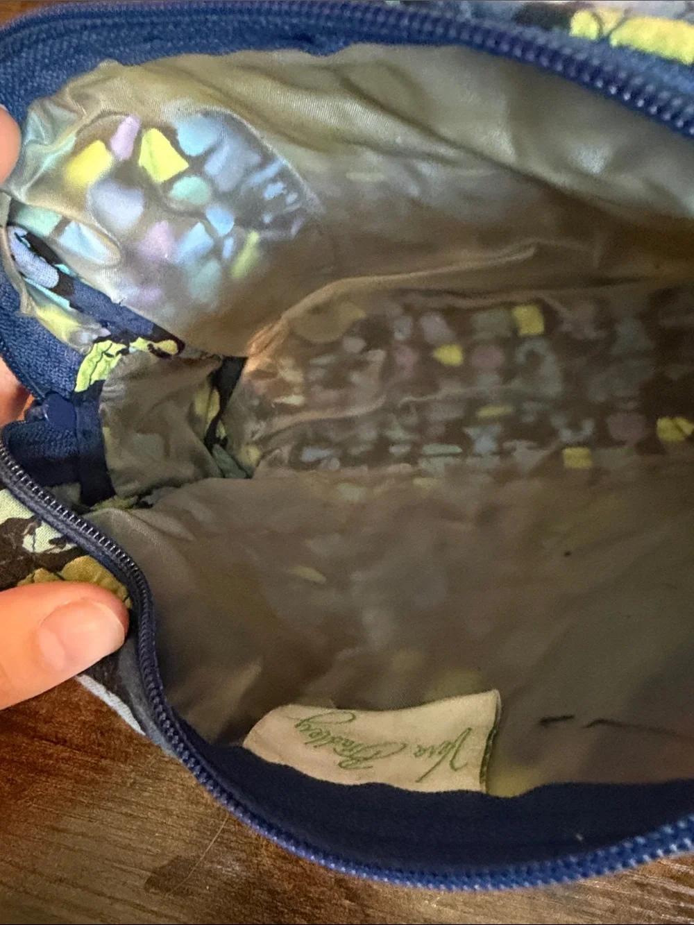 Vera Bradley Navy Quilted Floral Cosmetic Case with Pastel Accents